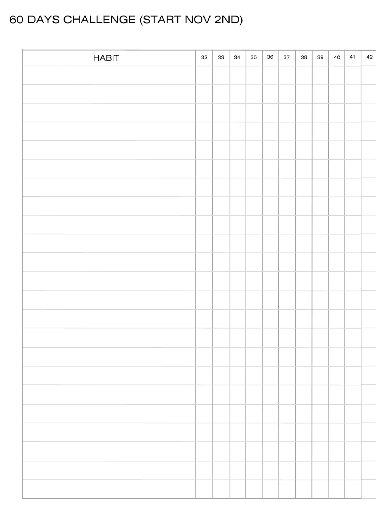 60 DAYS PRINT HABIT TRACKER