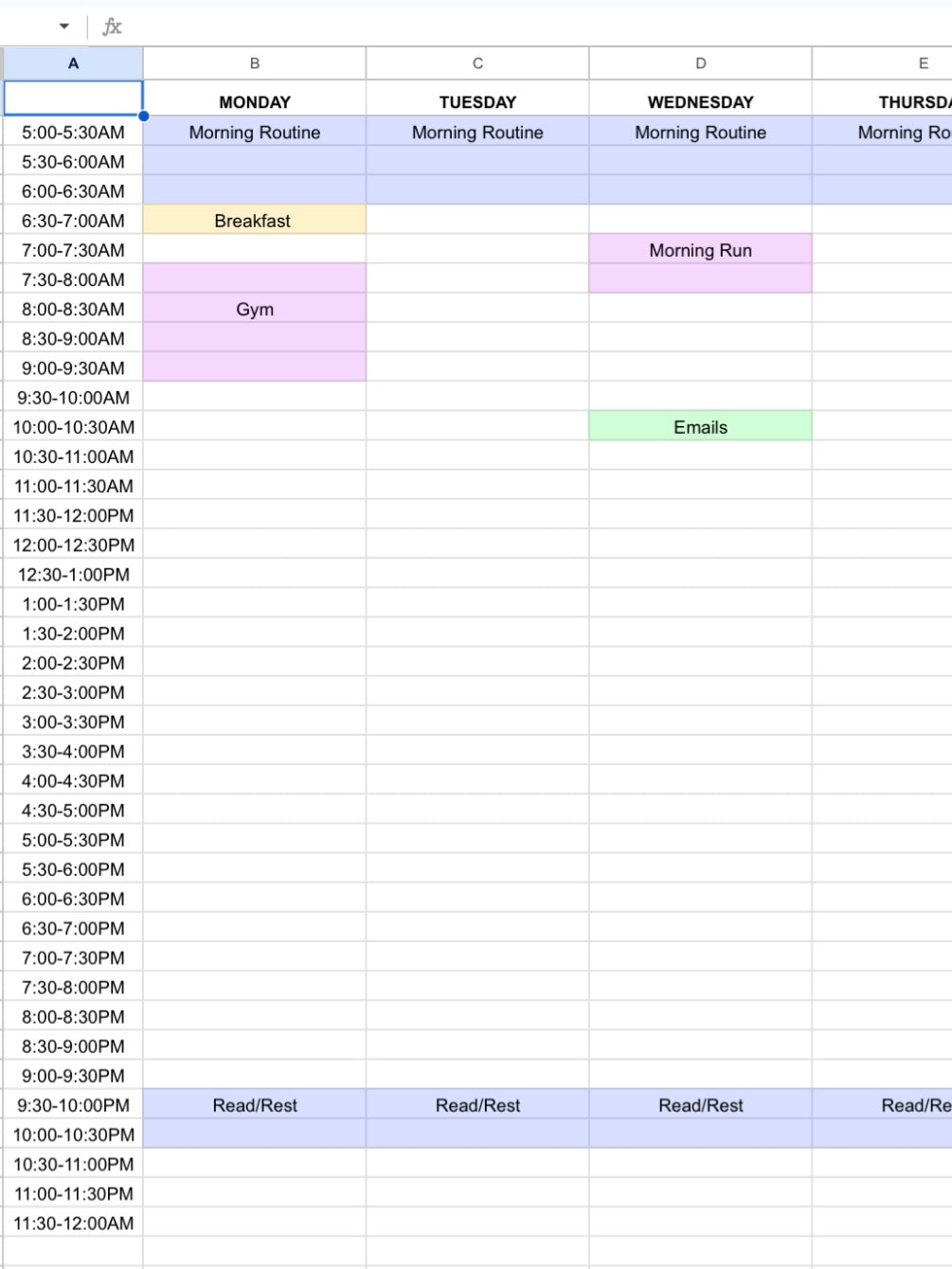 WEEKLY AGENDA GOOGLE SHEETS