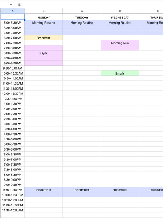 WEEKLY AGENDA GOOGLE SHEETS